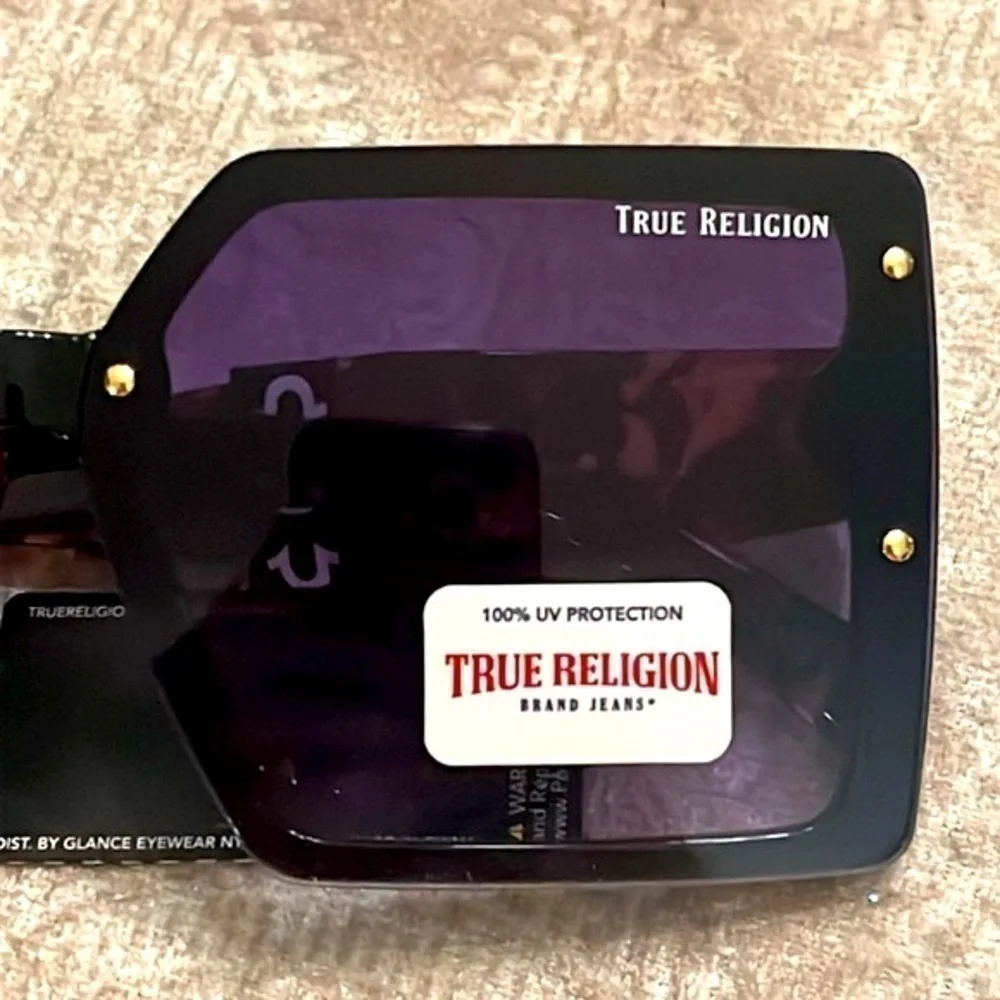 Brand New True Religion Oversized Square Sunglasses Tortoise Purple Lens